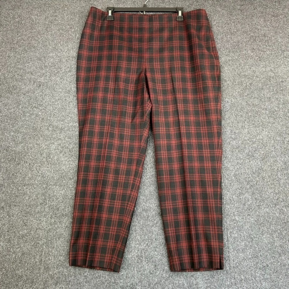TALBOT'S Womens Heritage Wool Lined Dress Pants Black Red Plaid Stretch Size 16P